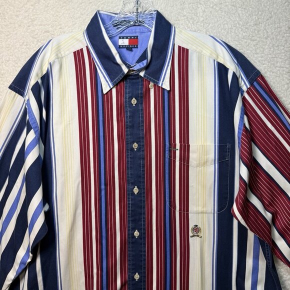 Tommy Hilfiger Other - Vintage Tommy Hilfiger Shirt Mens Large Stripe Colorblock Crest Flag Logo 90s